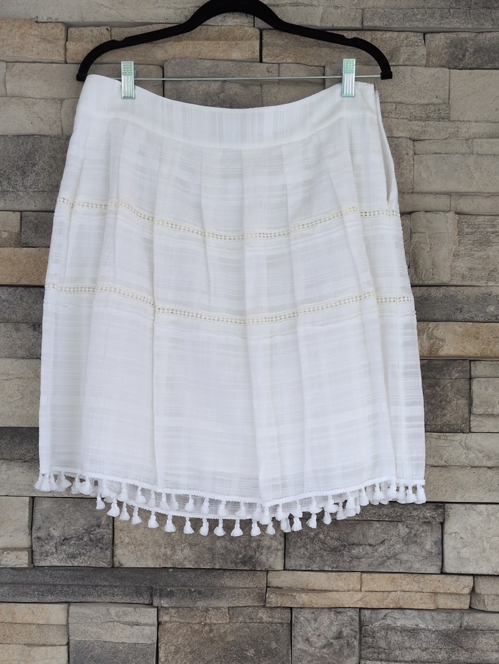 Talbots Cream A-Line Skirt with Pom-Pom Hem